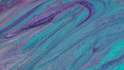 Painting relax. Fluid magic. Creative art. Cyan blue violet fluid paint blend