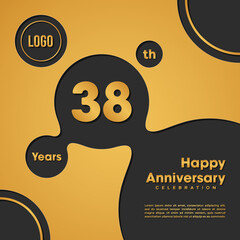 38 Years Anniversary template design. Golden Anniversary, vector illustration.