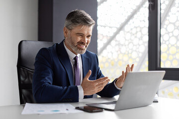 Fototapeta premium Video Conference. Handsome Middle Aged Businessman Having Web Call With Client