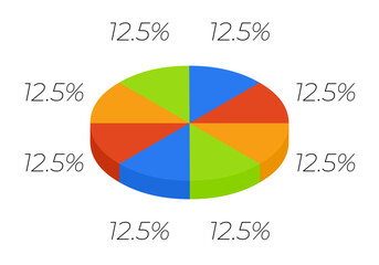 3d pie. Isometric cycle diagram for infographics in 8 parts.