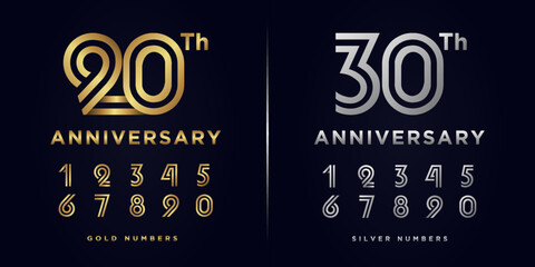 Luxurious design gold and silver numbers 1-10 with anniversary celebrations - obrazy, fototapety, plakaty
