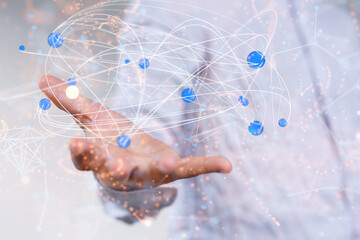 Global network. Blockchain. 3D illustration. Neural networks and artificial intelligence. Abstract