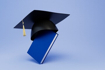 education at school, college, university. book in a master's hat. 3d render