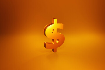 Dollar currency gold symbol on golden background 3d render