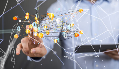 network holding in hand 3d connection data