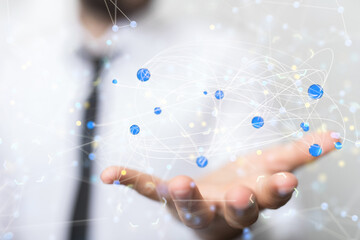 Global network. Blockchain. 3D illustration. Neural networks and artificial intelligence. Abstract