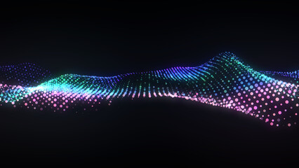 Fototapeta premium Dots wave. Abstract background. Neon light. Particle effects. Isolated on black backdrop. Big data concept. Colorful dotted lines