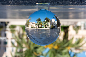 The Immacolata Square in the center of the town of Taranto, in the South of Italy, reflectdd into a Crystal Sphere