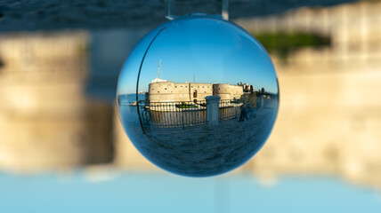 The Aragonese Castle in Taranto, in the South of Italy, included in a Crystal Sphere