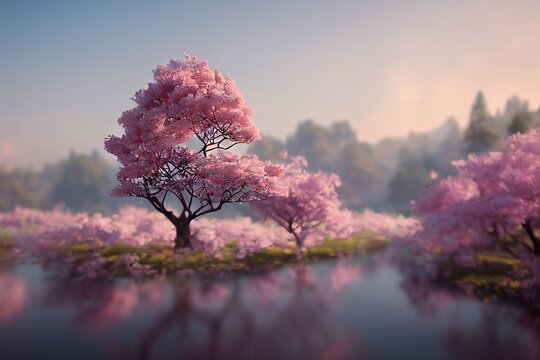 Blossom sakura tree over nature background. Cherry Spring flowers blossoming pink trees