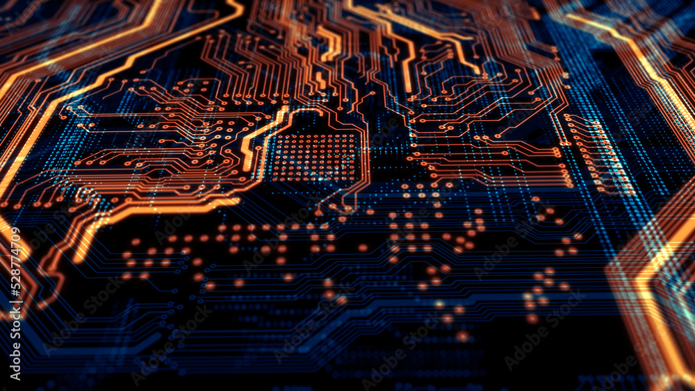 Poster Printed circuit board futuristic server/Technology background of the abstract computer motherboard, can be used in the description of technological processes, science, education. 