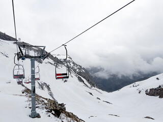 Fototapeta na wymiar ski resort with lifts in the Pyrenees mountains