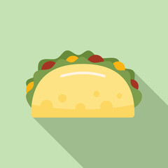 Cooked taco icon flat vector. Mexican food. Tacos meat