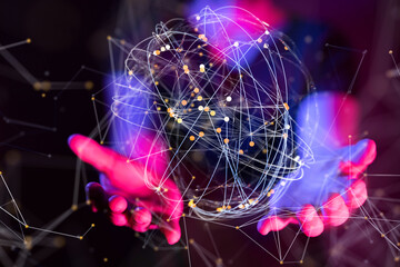 Global network. Blockchain. 3D illustration. Neural networks and artificial intelligence. Abstract