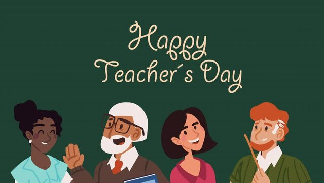 happy teachers day lettering with people