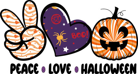 Peace Love Halloween Sublimation Design, perfect on t shirts, mugs, cards and much more