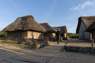 Viking city Hedeby with reconstructed viking houses.