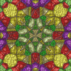Fototapeta na wymiar Mosaic floor- 3d illustration. Kaleidoscopic art- geometry seamless ornate