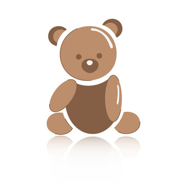 Vector illustration of a baby teddy bear. Toy for children with reflection.