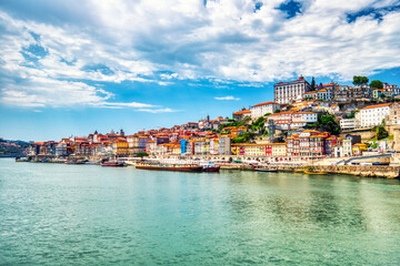 Porto Cityscape of Old Town and Douro River during a Sunny Day