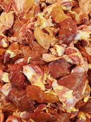 Raw chicken offal in supermarket