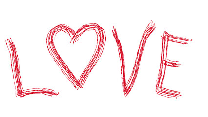 Red isolated word love with a heart overlay