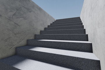 rough dark gray stairs with shadow to and concrete wall, architecture element, 3d rendering illustration