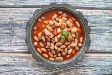 Traditional delicious Turkish food; Kidney beans with olive oil, Red kidney bean stew, Turkish name; Barbunya pilaki