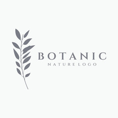 Natural botanical logo organic template vector design with leaves, flowers, stems. With minimalist outline, elegant.Suitable for beauty, badge,wedding and business.