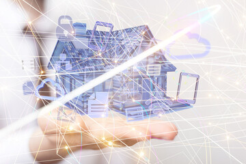 home data. Digital cyberspace with particles and Digital data network connections concept.