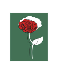 Red rose drawing. Floral illustration in frame.
