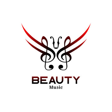 Music Notes Key Clef Mirroring Like Butterfly Wings, Suitable For Symphony Music Community Logo