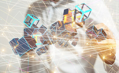 Molecular background with DNA. Network with connecting dots and lines.