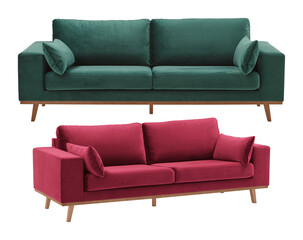 sofa green red cut out transparent background - obrazy, fototapety, plakaty
