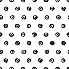Seamless geometric cross pattern with circles. Vector black ink ornament. Abstract monochrome geometric shapes. Hand drawn symbols of X and zero. Simple bold seamless black and white background