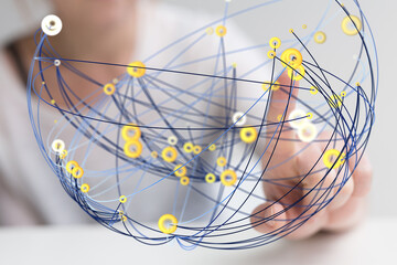 holding 3D rendering group of blue people