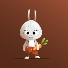 Grey cartoon character rabbit with carrot vector illustration