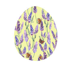 Easter egg with lavender flowers . Watercolor drawing