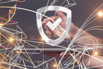 shield protection concept holding in hand 3d