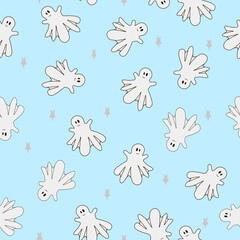  Decorative ghosts and stars vector patterns for design, trendy prints for Happy Halloween.