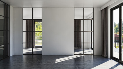 Obraz premium Illustration 3D rendering large luxury modern bright interiors Living room mockup computer digitally generated image