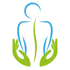 Person und Hände, Orthopädie, Chiropraktiker, Massage, Logo