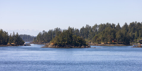 Canadian Landscape by the ocean and mountains. Summer Season. Gulf Islands near Vancouver Island, British Columbia, Canada. Canadian Landscape.