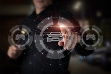 Lawyer chooses car virtual computer screen.