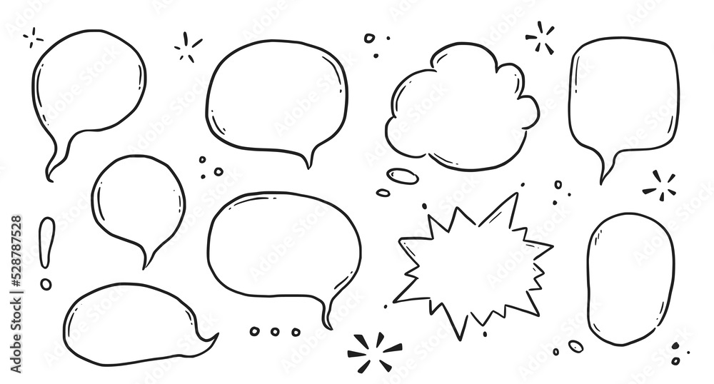 Aufkleber hand drawn speech bubble set. sketch comic doodle style speech bubble for text quote. doodle outline