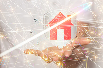 home data. Digital cyberspace with particles and Digital data network connections concept.