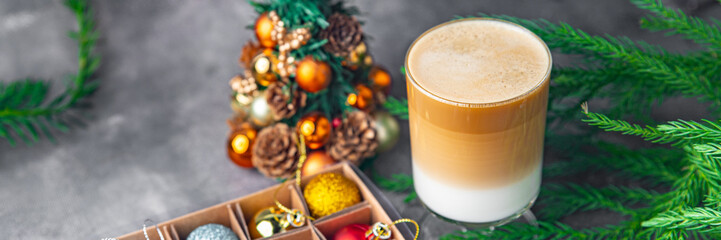 cappuccino hot coffee christmas New Year sweet dessert home holiday atmosphere meal food snack on...