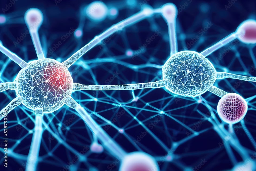 Aufkleber Human brain digital illustration. Neural connections in the brain and data analysis network structure. 3d rendering