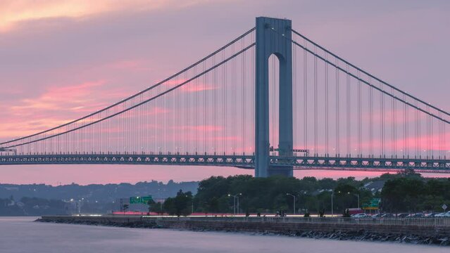 Verrazano narrow bridge sunset time-lapse