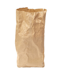Old and wrinkled brown paper bag on white